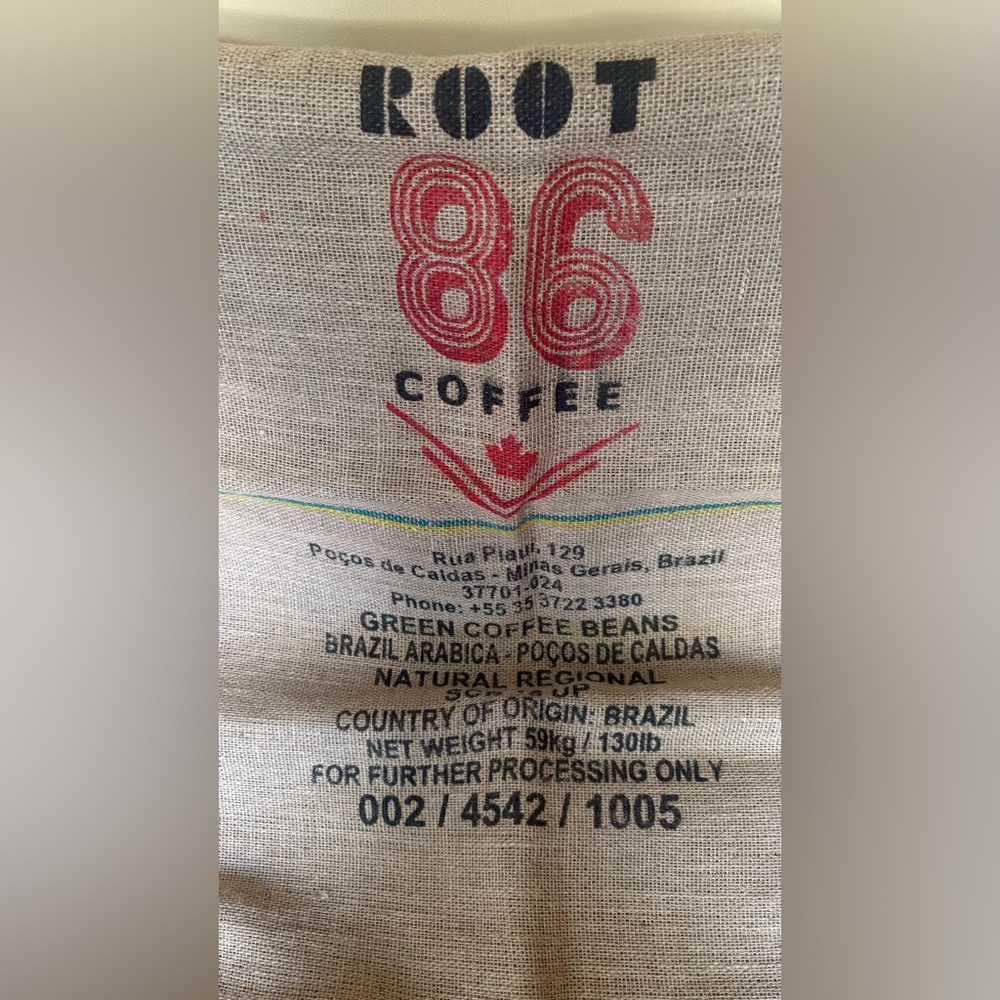Root 86 Coffee Burlap Sack - Red & Black Logo